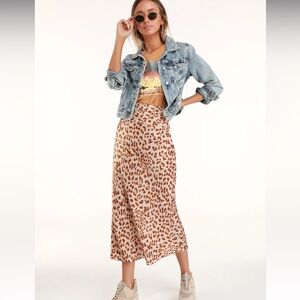 Free People Normani Brown Leopard Print Satin Midi Skirt